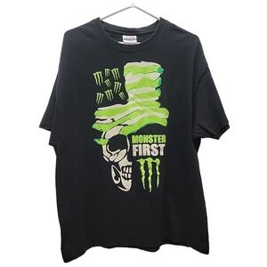 Vintage Monster Energy Drink SKULL GRAPHIC Tshirt XL Logo SPELL OUT Drink HANES
